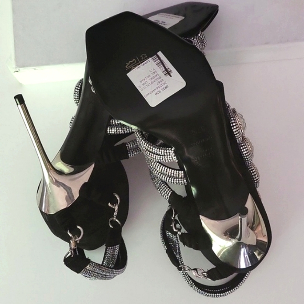 NIB$2995 Balmain Runway Uma Suede Crystal-Embellished Strappy Sandals 37.5 / 7 - Picture 13 of 16